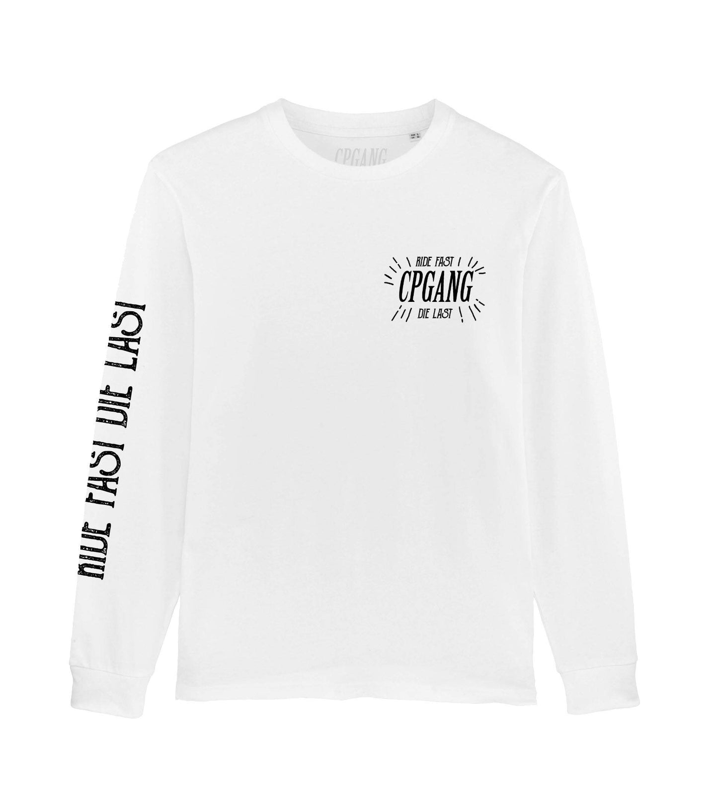 Maglia cotone manica lunga bianca Ride Fast Die Last
